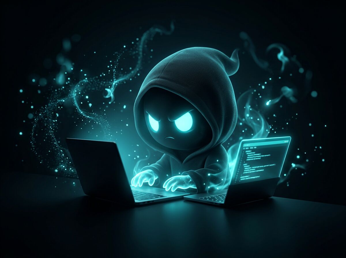 Mascote trabalhando em um notebook